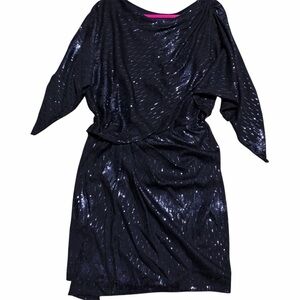 DAVID MEISTER Navy Blue Sequin Dolman Sleeve Blouson Dress 10